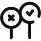 Two circular signs on sticks: the left sign has an X and the right sign has a checkmark, both outlined in black.