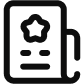 A black and white icon of a mug with a document attached, featuring a star at the top and two lines of text below the star.