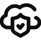 A black icon showing a cloud outline with a shield in the center containing a heart symbol, representing secure or protected cloud services with a focus on care or health.