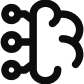 A black abstract icon showing three lines branching out to the left, each ending in a circle, with curved lines on the right, resembling a network or connection diagram.