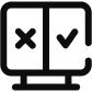A computer monitor icon displays a split screen with an X on the left side and a checkmark on the right side, symbolizing comparison or decision-making.