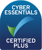 Cyber Essentials Certified Plus badge featuring a blue and green checkmark on a dark blue background, with white text reading Cyber Essentials Certified Plus.
