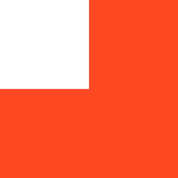 A large red-orange square with a smaller black square in the upper left corner, partially overlapping the background.
