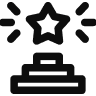 An icon of a star on top of a three-tiered podium, with lines around the star suggesting it is shining or being celebrated.